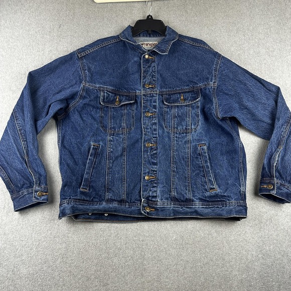 Wrangler Denim Jacket Mens XL Blue Rugged Wear Rodeo Work Western Trucker Coat - Picture 1 of 9